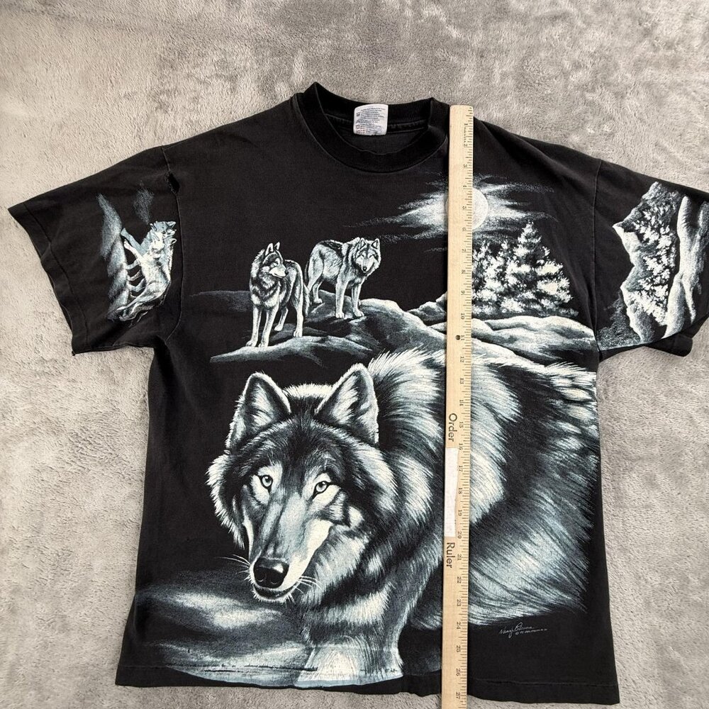 Vintage Wolf Pack Shirt Mens Large Black Graphic Hanes Beefy-T Nancy Blauer 90s - Picture 10 of 14